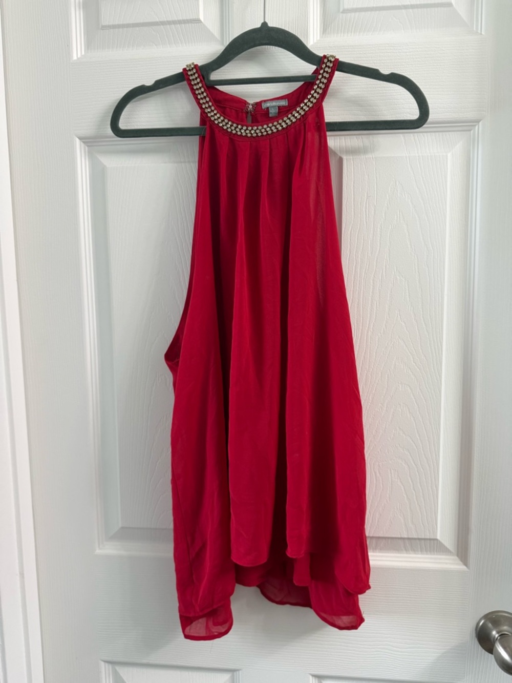 Charlotte Russe Women's Red Chiffon Beaded Round Neck Sleeveless Blouse Size L